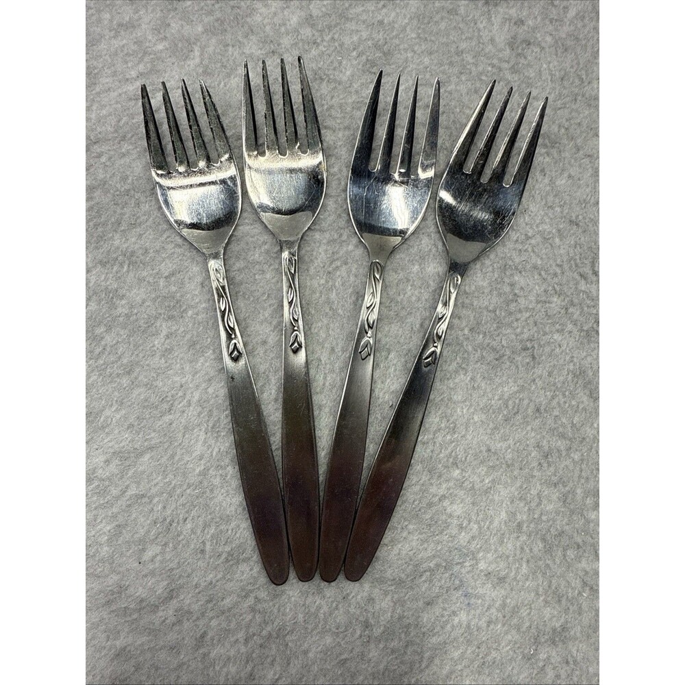 4 Vintage Amefa Holland Tulip Time Salad/Appetizer Forks Stainless Flatware Ret.